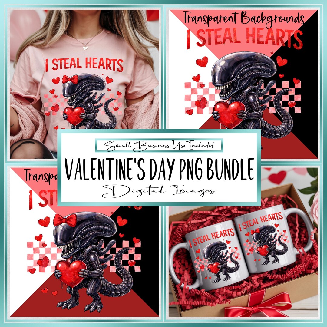 Horror Valentine Alien PNG Bundle "i Steal Hearts" Clipart (digital ...