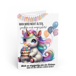 Carte d'anniversaire Licorne Gâteau Amour | Jolie carte de vœux avec licorne et gâteau | Personnalisable