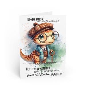 Dino Birthday Card Senior Dino | Funny greeting card with baby dino in senior style | Humorous greeting card