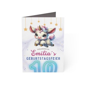 Invitation Licorne Célébration Magique | Invitation d'anniversaire personnalisée avec nom, année de naissance et dicton | Plusieurs quantités disponibles