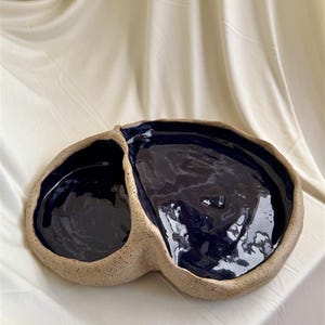 Handmade Ceramic Snack Plate | Chip and Dip | Midnight Blue
