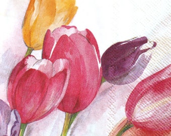 1061 4 Motif Napkins Serviettes Napkins tovaglioli Tulips Tulip Flower 