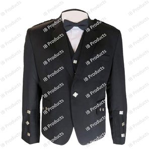 IB Herren Premium Deluxe Hochzeit Black Scottish Argyle Kilt Jacke Langarm Argyll Jacken mit Weste