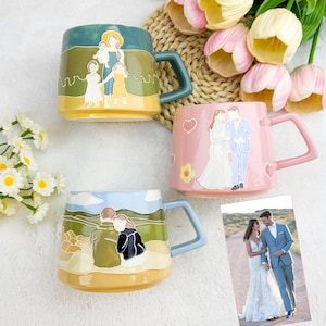 Custom Embossed Portrait Mug: Handmade 3D Glazed Ceramic Gift For Couple