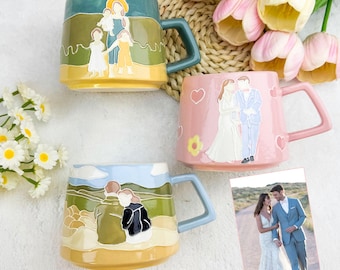 Custom Embossed Portrait Mug: Handmade 3D Glazed Ceramic Gift For Couple