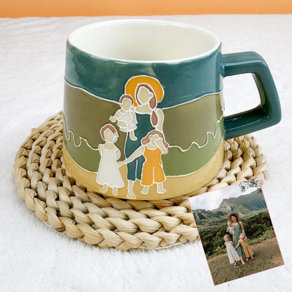 Handmade Glazed Ceramic Photo Mug, Custom Embossed Portrait Cup