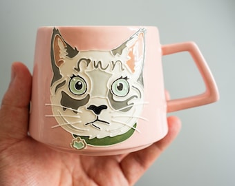 Anpassad 3D-mugg för husdjur | Handgjord keramisk kaffekopp, katt- eller hundporträtt