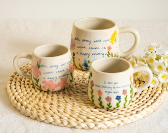 Personalized Handmade Ceramic Mug: Your Own Handwritten With Birthflower, Underglaze Painting