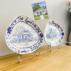 Hand-Painted Custom House Portrait Plate, First Home Keepsake
