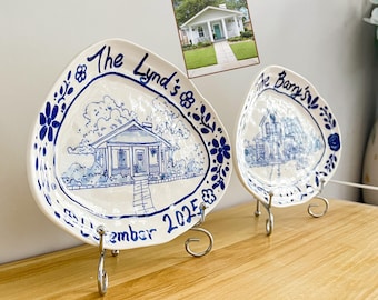 Hand-Painted Custom House Portrait Plate, First Home Keepsake