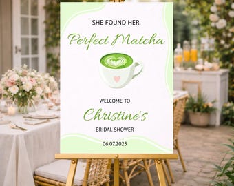Editable Matcha Bridal Shower Welcome Sign: Latte Art Decor (Digital Download)