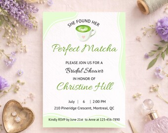 Editable Matcha Bridal Shower Invitation – Perfect Matcha Tea Party Template (Digital Download)