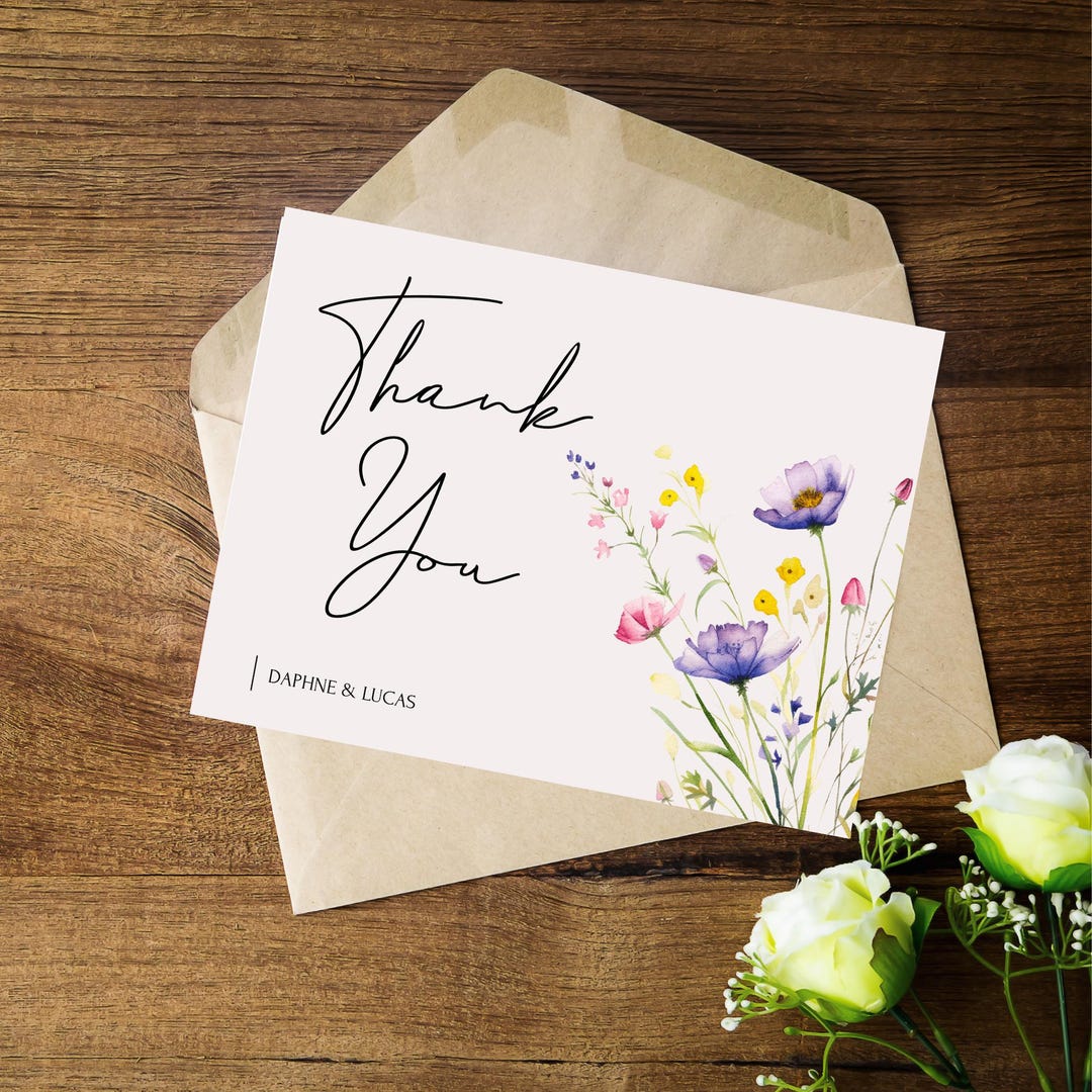 Floral Thank You Card: Wildflower Editable Template (digital Download ...