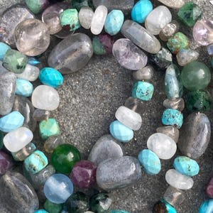 Beaded Gemstone Jumble Necklace: Moonstone, Labradorite, Chrysoprase