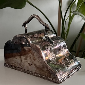 Regal Antique Victorian Silver Plated Cheese Dish Cover, Repoussé Stilton Cheese Dome, Ornate Floral Wedge Hood, Victorian Tableware, 1880s