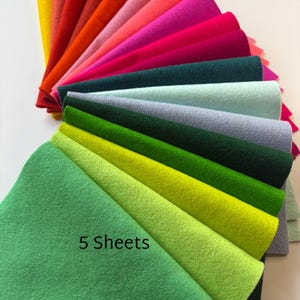 Wool Felt Sheets, 100% Wool, CHOOSE FIVE Sheets, 8x12 Inch Size