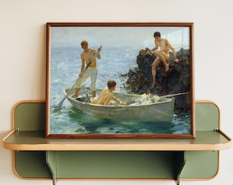 Henry Scott Tuke Art Print, The Bathing Cove, Coastal Nautical Decor
