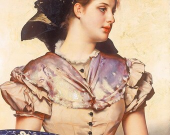 The Oyster Girl // summer oil painting reproduction art print or canvas by Karl Gussow