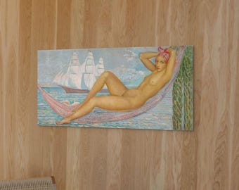 Nude Woman in Hammock by Ángel Zárraga Art Print | Dreamlike Seaside Scene on Fine Art Paper or Canvas | Modernist Nautical Wall Decor
