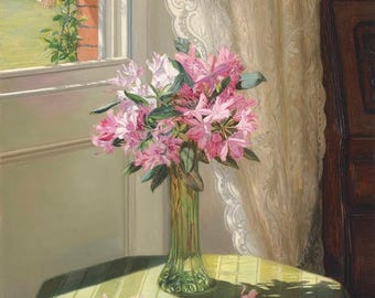 Vintage Rhododendrons Art Print: Victorian Floral Still Life