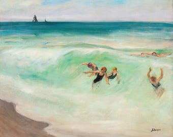 Impressionist Beach Scene Art Print: French Riviera Coastal Decor