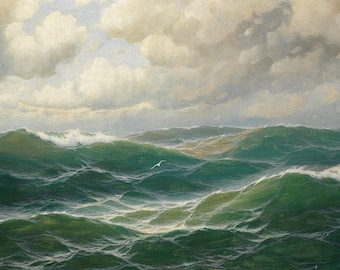 Seagulls Over Waves: 19th Century Maritime Art Print