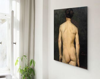 Male Model (Academy Study) Print | Vintage Painting Dark Academia Nude Figure Study on Fine Art Paper or Canvas | Vintage Atelier Wall Decor