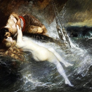 Siren's Kiss Fine Art Print: Gustav Wertheimer, Mythological Ocean Painting
