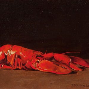 Still Life with Lobster // British Painting, Dark Academia, Classic Food Study, Vintage Kitchen Wall Art, Maine Lobster, Print or Canvas