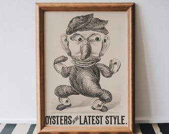 Oysters Art Print: 1875 Vintage Kitchen Humor Reproduction
