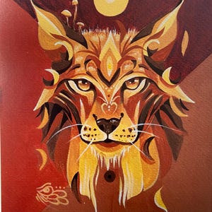 Stampa artistica di lince - Animale dal potere mistico - Animali protettivi | Stampa Natura Sacra | Colori caldi e vivaci | Simboli di saggezza | Opera d'arte visionaria
