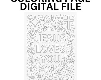 Christian Jesus Loves You Cross Coloring Page Activity Page - Fun & Festive - Printable!
