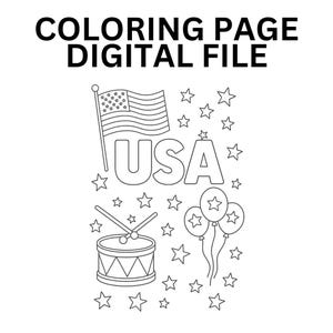Patriotic USA Flag and Fireworks Coloring Page Activity Page - Fun & Festive - Printable!
