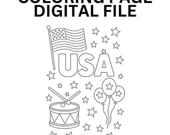 Patriotic USA Flag and Fireworks Coloring Page Activity Page - Fun & Festive - Printable!