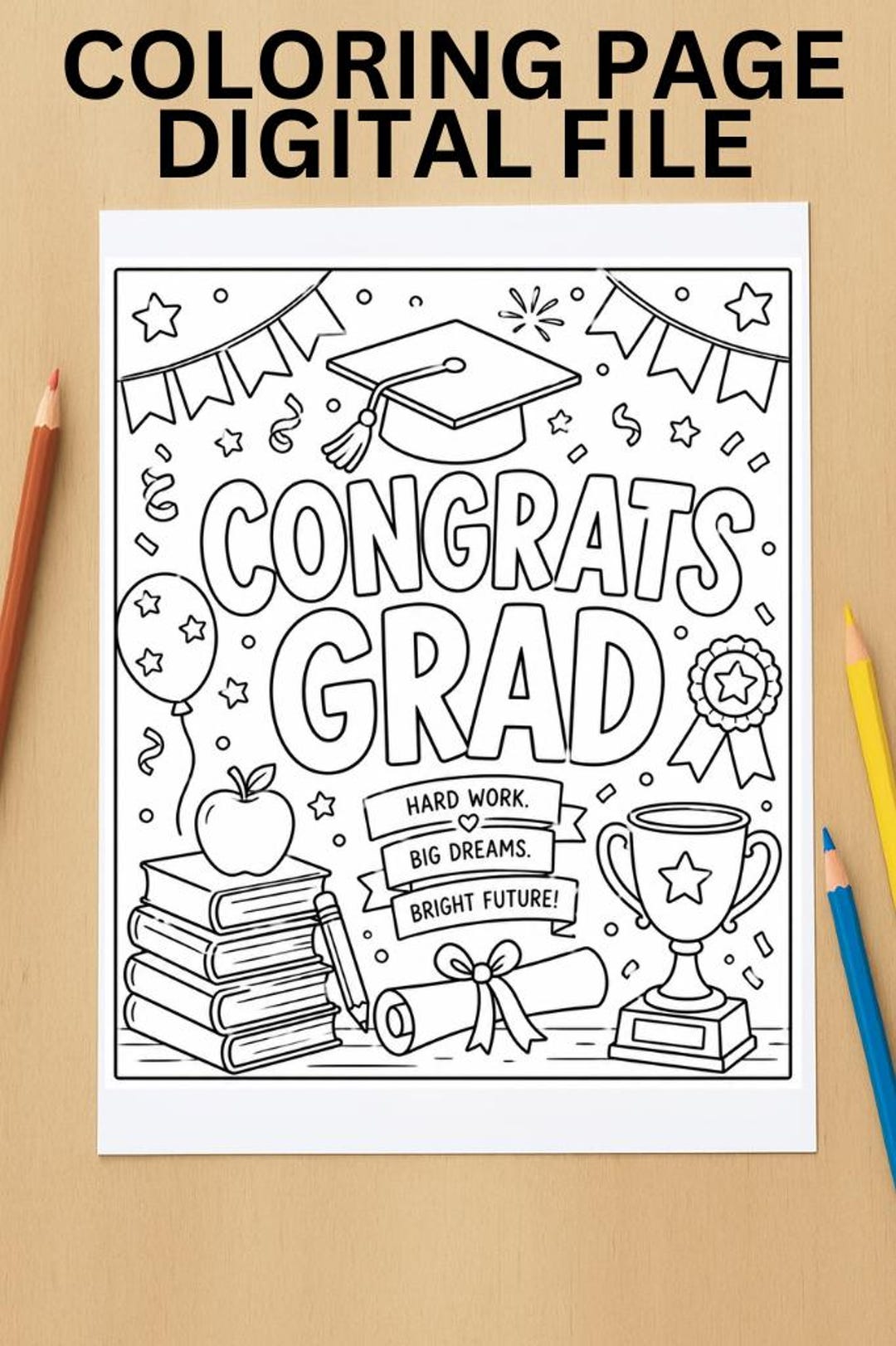 Congrats Grad Graduation Day Coloring Page Activity Page Kids ...