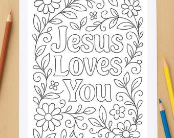 Christian Jesus Loves You Cross Coloring Page Activity Page - Fun & Festive - Printable!