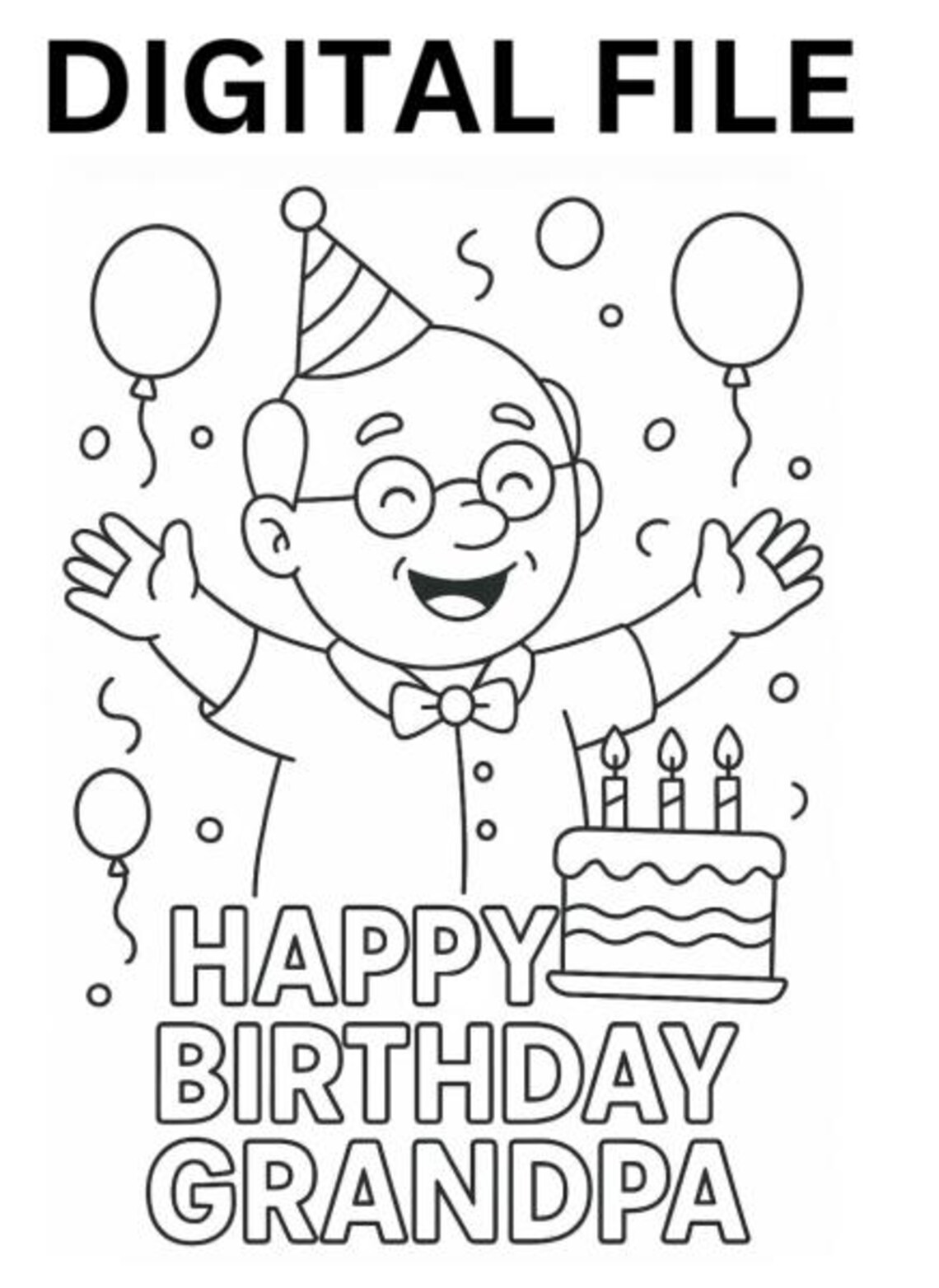 HAPPY BIRTHDAY GRANDPA Coloring Page Activity Page - Fun & Festive ...