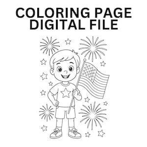 Patriotic USA Flag and Fireworks Coloring Page Activity Page - Fun & Festive - Printable!