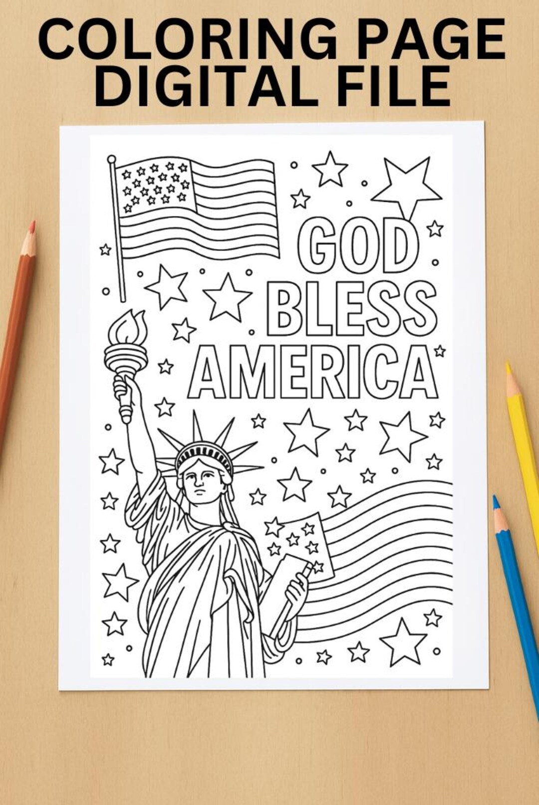 Patriotic God Bless America USA Coloring Page | 4th of July Activity ...