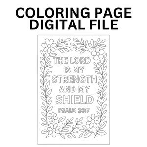 Christian Coloring Page Bible Verse Psalm 28:7 Activity Page - Printable! The Lord is My Strength and My Shield