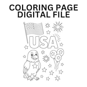 Patriotic USA Eagle and Fireworks Coloring Page Activity Page - Fun & Festive - Printable!
