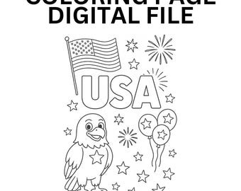 Patriotic USA Eagle and Fireworks Coloring Page Activity Page - Fun & Festive - Printable!