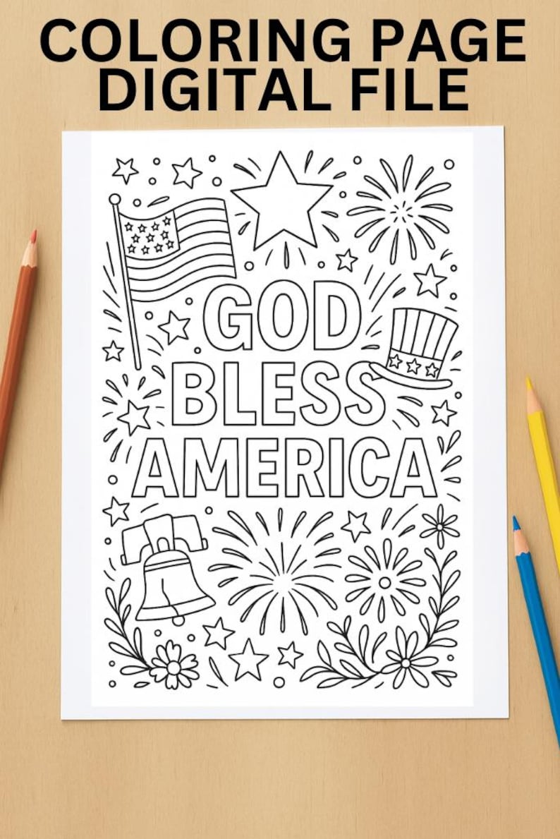 Patriotic God Bless America USA Coloring Page Activity Page - Fun ...