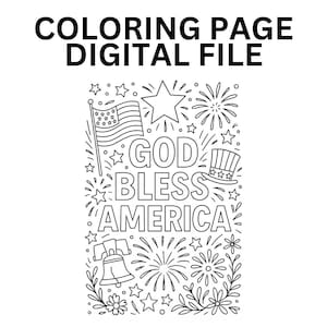 Patriotic God Bless America USA Coloring Page Activity Page - Fun & Festive - Printable!