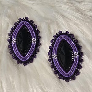 Black and purple beaded earrings