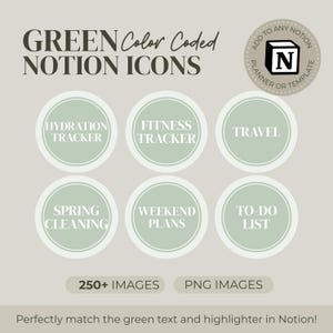 Green Color Coded Notion Icons | Notion Planner & Template Customization | PNG Image Add On | Digital Stickers