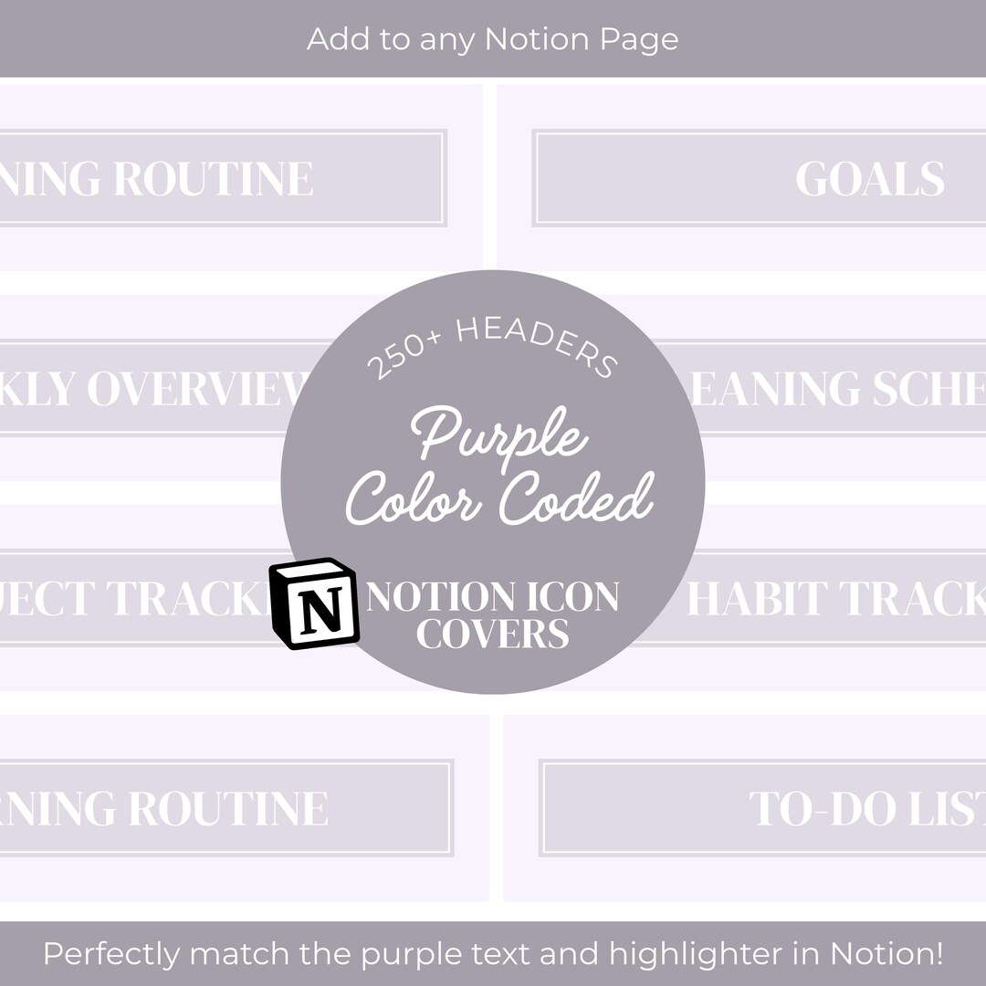 Purple Notion Headers: Color Coded Planner PNG Images (digital Download ...