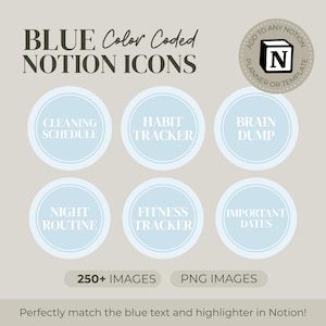 Blue Color Coded Notion Icons | Notion Planner & Template Customization | PNG Image Add On | Digital Stickers