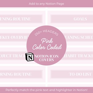 Pink Notion Headers: Color Coded Planner Sections (PNG Digital Stickers)