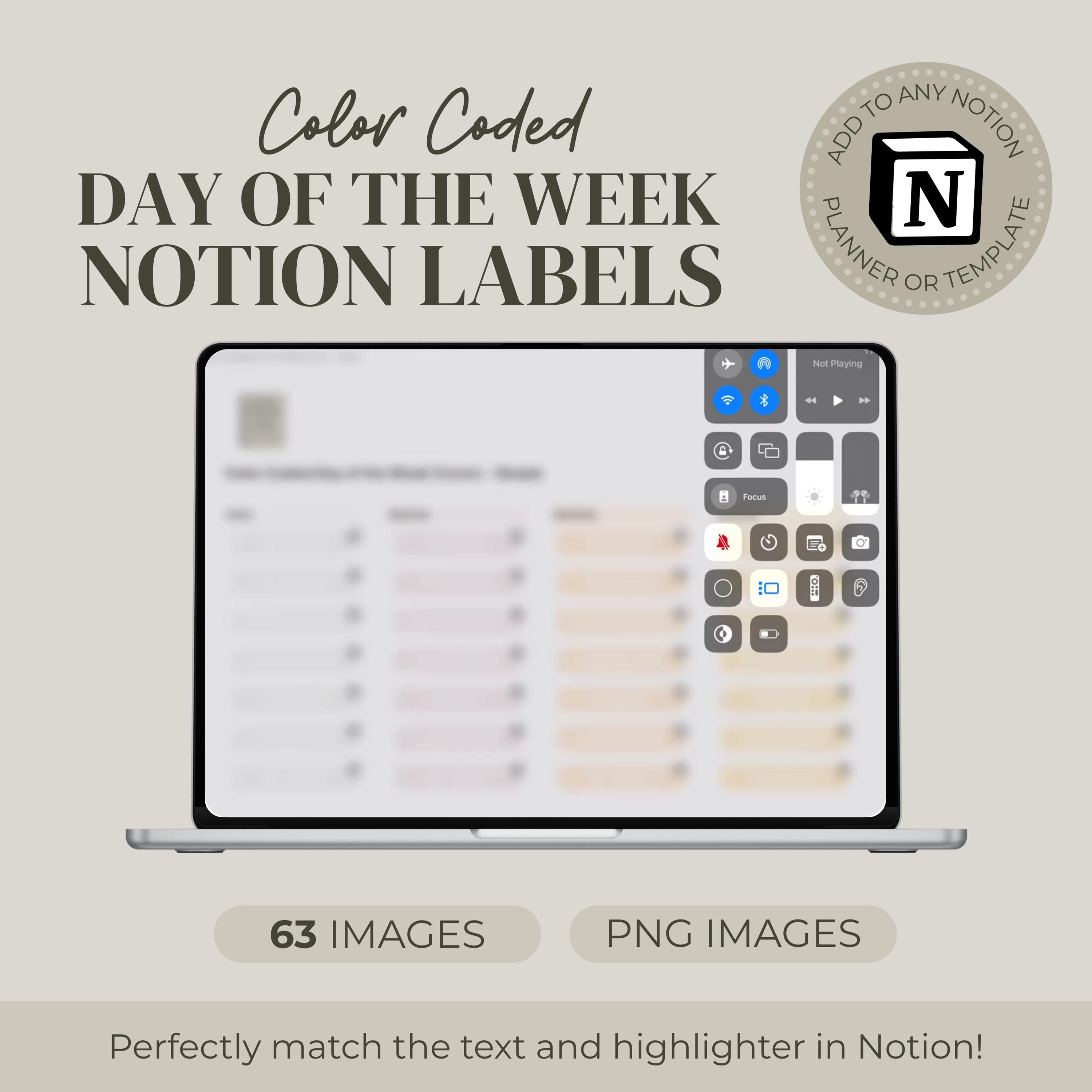 Color Coded Day of Week Notion Labels: Planner Icons & Headers (PNG ...
